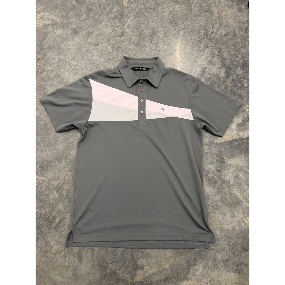 Travis Mathew Folsom Golf Polo Shirt Men's Size Large Gray Pink Lightweight